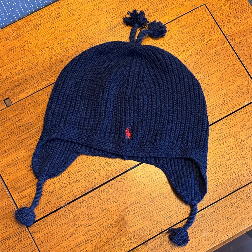 Ralph Lauren Blue Knit Beanie with Tassels